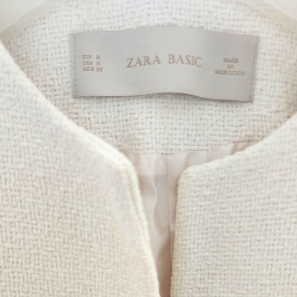 ZARA Women's Cream Off White Ivory Tweed Coat M - Picture 5 of 7